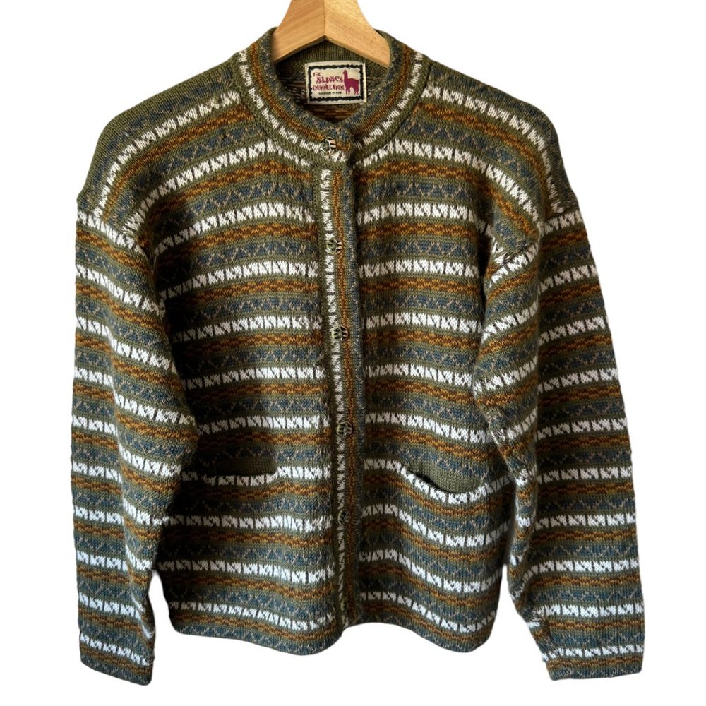 The Alpaca Connection Peru Handmade Stripped Button Front Cardigan Pockets
